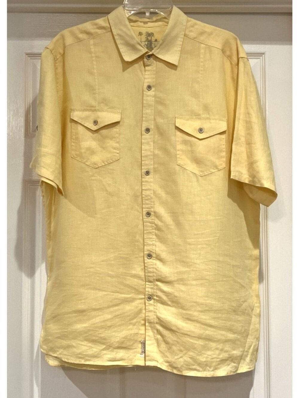 Islander 100% Linen Shirt Men's Large Yellow Roll Tab Resort Casual Vacation